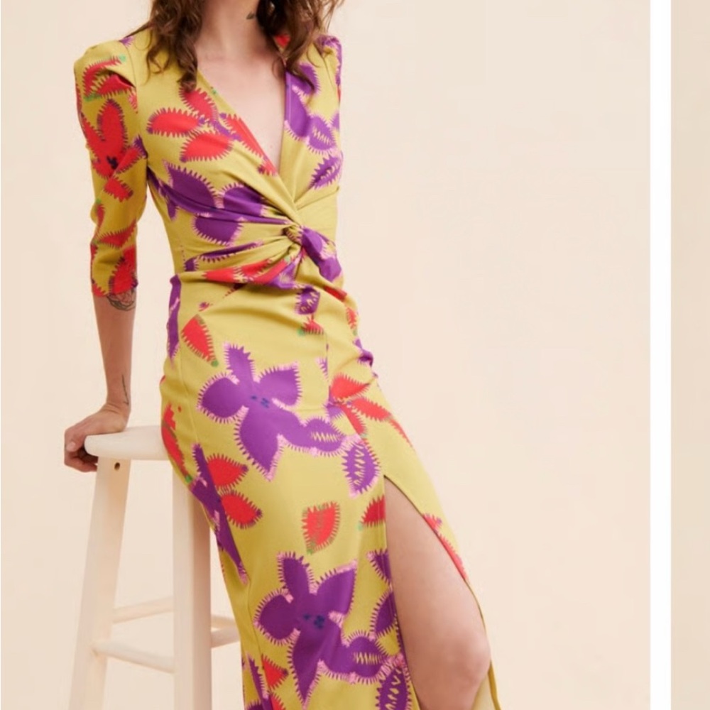 LAAGAM Olive and Purple Twist-Front Long Sleeve Dress